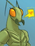 /tg/ 4chan ambiguous_gender anthro arthropod dungeons_and_dragons hasbro heart_symbol insect mandibles mantis simple_background solo thri-kreen unknown_artist wizards_of_the_coast yellow_eyes