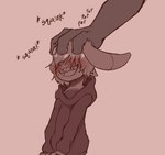 anthro blush clothing duo hair hair_over_eyes headpat hoodie male topwear young young_anthro young_male littlerager dexter_(littlerager) lagomorph leporid mammal rabbit hi_res