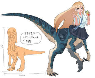 4_arms accessory alternative_fashion bangs black_eyes blonde_hair bottomwear claws clothing collared_shirt dress_shirt feet female gyaru hair j-fashion juice_box kemono kogal long_hair long_tail multi_arm multi_limb necktie shirt skirt solo tail talons toes topwear tanagi_boboboei dinosaur dinosaur_taur humanoid humanoid_taur prehistoric_species reptile reptile_taur saurischian scalie scalie_taur taur theropod theropod_taur hi_res