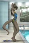 anthro backless_clothing backless_swimsuit barefoot biped black_nose breasts brown_eyes clothing detailed_background eyelashes feet female long_torso looking_at_viewer one-piece_swimsuit open-back_swimsuit small_waist solo sport_swimsuit standing swimming_pool swimwear water window mykegreywolf nat_(mykegreywolf) mammal mustelid otter 2014 2:3 absurd_res digital_media_(artwork) hi_res