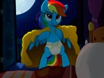 ageplay bed bedroom_eyes diaper female furniture imminent_sex infantilism moon narrowed_eyes night pillow pose presenting_diaper roleplay seductive solo towel white_diaper asdfasfasda friendship_is_magic hasbro my_little_pony rainbow_dash_(mlp) equid equine horse mammal pony hi_res pinup