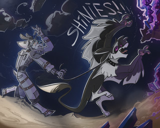 3_fingers 3_toes 4_ears 5_fingers ambiguous_gender amethyst_(gem) anthro antlers asteroid black_body black_claws black_feathers black_finger_claws black_fur black_sclera black_toe_claws chest_tuft claws clothed clothed/nude clothing collar collar_only countershading dialogue digitigrade duo exclamation_point eyebrows feathered_wings feathers feet feral feralized finger_claws fingers forked_tongue fur furgonomics gem grey_hair hair happy holding_leash holding_object hooves horn jumping leash leashed_collar long_tail male motion_lines multi_ear multicolored_body nude open_mouth outside pawpads pink_pawpads purple_eyes quadruped red_eyes screaming shaking smile space spacesuit spiked_collar spikes surprised tail teeth text toe_claws toes tongue trembling tuft tufted_fur walkies walking white_body white_feathers white_fur winged_arms wings keuejay fyr_(fenrir784) gooddeer avali avian bird deer mammal new_world_deer reindeer 2025 5:4 colored digital_drawing_(artwork) digital_media_(artwork) english_text hi_res shaded signature