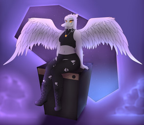 anthro black_bottomwear black_clothing black_pants boots bottomwear choker claws clothed clothing eyeliner female finger_claws footwear hair jewelry long_hair looking_at_viewer makeup necklace orange_eyes pants shoes short_tail simple_background solo speaker tail topwear wings photolol.03 cavemanon_studios goodbye_volcano_high ko_op_(game_developer) snoot_game fang_(gvh) prehistoric_species pterosaur reptile scalie absurd_res hi_res