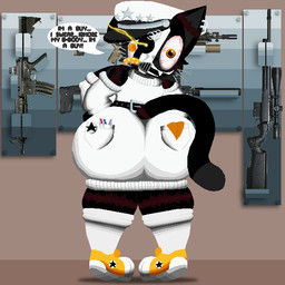 anthro back_pockets belt big_breasts big_butt black_belt black_body black_fur black_tears bloodshot_eyes bodily_fluids breasts butt cleavage_cutout clothing colored_tears conductor_hat cracked_mask creepy_face creepy_smile cutout cybernetics detailed_background dialogue ear_piercing fangs female footwear fur gas_mask glowing glowing_eyes gun hands_on_hips hat headgear headwear long_sleeve_dress long_socks machine markings mask nipple_outline orange_cheeks orange_clothing orange_eyes orange_footwear orange_shoes orange_sneakers piercing ranged_weapon rear_view serum shoes shoulderless_sweater slightly_chubby smile sneakers socks solo star_(marking) stitch_(sewing) sweater sweater_dress talking_to_viewer tears teeth text toony topwear turtleneck unusual_bodily_fluids unusual_tears weapon wearing_mask white_clothing white_footwear white_hat white_headwear white_mask white_socks white_sweater white_topwear moltenart_pixels five_nights_at_freddy's jojo's_bizarre_adventure scottgames rowen_j._alexander android animal_humanoid cat_humanoid cyborg felid felid_humanoid feline feline_humanoid humanoid mammal mammal_humanoid patchwork_creature robot 1:1 digital_media_(artwork) english_text pixel_(artwork) busty_boy_(lore) male_(lore)