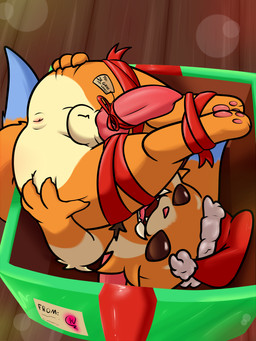 animal_genitalia anus balls bound box butt canine_genitalia christmas_clothing christmas_headwear clothing container erection fur genitals gift_box headgear headwear holidays inside_box knot male orange_body orange_fur penis smile solo spread_anus spread_butt spreading teeth kakau221 christmas league_of_legends riot_games tencent gnar_(lol) yordle 3:4 hi_res