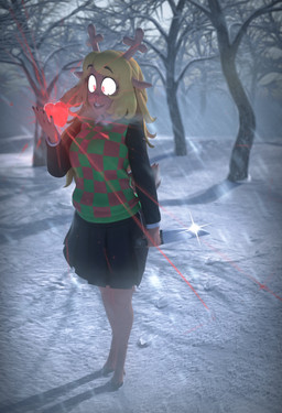 2_horns anthro antlers black_bottomwear black_clothing black_shirt black_skirt black_topwear blizzard_(weather) blonde_hair blurred_background bottomwear buckteeth checkered checkered_clothing checkered_shirt checkered_topwear clothing day eyebrows female footprint forest fur glowing glowing_eyes hair heart_symbol holding_knife holding_object hooves horn knife long_hair open_mouth open_smile orange_body orange_fur pattern_clothing pattern_shirt pattern_topwear plant pleated_skirt raised_eyebrows red_eyes school_uniform scut_tail shirt short_tail skirt sky smile snow snowing solo standing tail teeth topwear tree unguligrade uniform white_sky winter rckke nuke84_(modeler) deltarune undertale_(series) noelle_holiday deer mammal new_world_deer reindeer soul_(undertale) 2026 3d_(artwork) digital_media_(artwork) full-length_portrait hi_res portrait