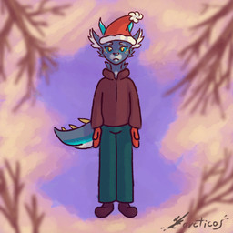anthro blue_body boots bottomwear cheek_tuft christmas_clothing christmas_headwear clothing facial_tuft footwear gloves grey_body handwear hat headgear headwear holidays horn inner_ear_fluff lying male nature nature_background on_back pants plant santa_hat scales shoes simple_background snow snow_angel solo tail tree tuft yellow_eyes arcticos christmas arcticos_(character) 1:1 animated signature