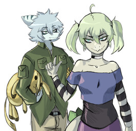 alternative_fashion anthro arm_warmers armwear blue_eyes bone_frill bottomwear breasts choker clothed clothed_anthro clothed_female clothed_male clothing duo eyebrow_through_hair eyebrows female frill_(anatomy) front_view frown green_body green_clothing green_eyes green_hair green_jacket green_topwear grey_hair hair jacket jewelry long_hair male male/female markings medium_breasts medium_hair necklace non-mammal_breasts pants plushie simple_background smile striped_markings stripes topwear translucent translucent_hair white_background puffycrow cavemanon_studios nintendo pokemon snoot_game cynthia_(snoot_game) green_(snoot_game) dinosaur generation_1_pokemon ornithischian pikachu pokemon_(species) prehistoric_species pterosaur reptile scalie stegosaurian stegosaurus thyreophoran absurd_res colored hi_res shaded