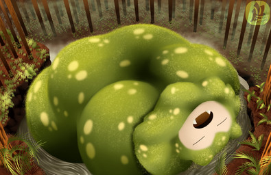 anthro belly big_belly bird's-eye_view detailed_background detailed_fur extreme_size_difference eyes_closed fern foggy_background forest fur fuzzy high-angle_view macro male moss moss_fur obese obese_anthro obese_male overweight overweight_anthro overweight_male peaceful peaceful_scenery plant pond redwood_tree size_difference sleeping solo spores spots textured tree water_ripple wilderness fujiyama_samoyed nintendo pokemon mosslax generation_1_pokemon pokemon_(species) snorlax detailed hi_res lineless shaded soft_shading watermark