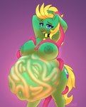 absurd_res anthro big_breasts blonde_hair blue_eyes breasts bumpywish earth_pony equid equine eyelashes female green_body green_nipples hair half-closed_eyes hands_behind_head hasbro hi_res horse hyper hyper_pregnancy infestation mammal my_little_pony narrowed_eyes nipples parasite pony pose pregnant pregnant_female professor_sugarcube_(oc) solo tail tentacle_infestation tentacles yellow_tail