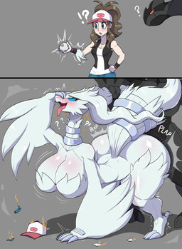 ambiguous_penetration anthro baseball_cap big_breasts big_butt black_body black_scales blush bodily_fluids breasts brown_hair butt clothing doggystyle duo fangs female female_penetrated from_behind_position fur fur_growth growth hair hat headgear headwear huge_breasts huge_butt human_to_anthro long_neck looking_pleasured male male/female male_penetrating male_penetrating_female penetration ponytail scales sex species_transformation sweat teeth tongue tongue_out transformation flybeeth mythology nintendo pokemon hilda_(pokemon) dragon furred_dragon furred_scalie generation_5_pokemon legendary_pokemon mythological_creature mythological_scalie pokemon_(species) reshiram scalie zekrom absurd_res hi_res