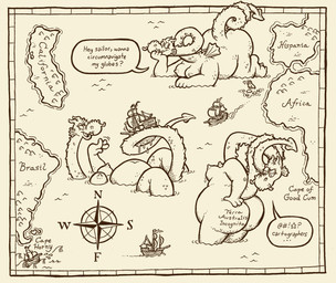 anthro belly big_belly big_butt butt butt_tattoo compass_rose female long_neck long_tail map nipples sailing_ship sailing_watercraft ship solo speech_bubble tail tattoo text vehicle watercraft wings critterdome mythology compass_rose_(critterdome) avian bird canary dragon finch mythological_creature mythological_scalie oscine passerine scalie sea_monster english_text hi_res
