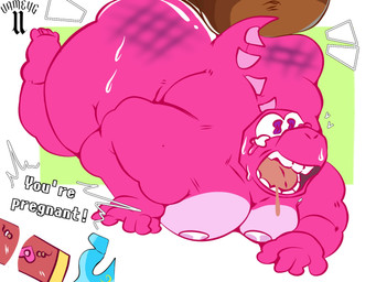 all_fours anal anthro big_butt bodily_fluids butt crying dark_body dark_penis dark_skin duo forced genitals male male/male moobs nude penis pink_body pregnant pregnant_male sex tail tears text uameyg gameoverse glitch_productions gobbles_(gameoverse) dinosaur prehistoric_species reptile scalie 2026 4:3 english_text hi_res