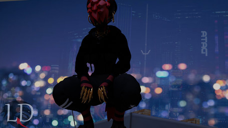 anthro arm_warmers armwear city city_background claws clothing covered_eyes ear_piercing ear_ring facial_tattoo female harness hoodie hoop_ear_ring intersex legwear night piercing ring_piercing solo streetwear tattoo techwear thigh_highs topwear lustfuldemon alberarts_(modeler) roxanne_(lustfuldemon) hyena hyenid_(species) mammal 16:9 3d_(artwork) blender_(artwork) blender_cycles_(artwork) digital_media_(artwork) hi_res widescreen