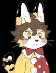 anthro bell brown_hair clothed clothing clown dipstick_ears dipstick_tail ear_markings hair inner_ear_fluff male markings multicolored_ears solo tail tail_markings tuft whiskers luxury_gin scooter_(luxury_gin) felid feline mammal serval alpha_channel