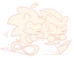 anthro blush bodily_fluids chibi crossed_arms duo male male/male musical_note musical_symbol running simple_background sweat symbol white_background sikai sega sonic_the_hedgehog_(series) shadow_the_hedgehog sonic_the_hedgehog eulipotyphlan hedgehog mammal