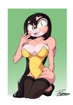 anthro big_breasts black_eyes black_hair breasts bunny_costume clothing costume eyewear fangs female footwear glasses hair long_hair long_socks navel pink_body shoes solo teeth thick_thighs reymonrr xingzuo_temple gu_(diives) reptile scalie snake absurd_res hi_res