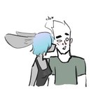 anthro band_merch bare_shoulders big_ears blue_hair blush breasts clothing duo eyebrows female female_anthro fur gradient_hair grey_body grey_fur hair heart_symbol inner_ear_fluff interspecies kissing kissing_cheek male male/female male_humanoid multicolored_hair onomatopoeia open_mouth pink_hair shirt short_hair simple_background sound_effects t-shirt tank_top text text_on_clothing text_on_shirt text_on_tank_top text_on_topwear thick_eyebrows topwear tuft two_tone_hair white_background white_body white_skin spacedimsum nine_inch_nails human humanoid lagomorph leporid mammal rabbit