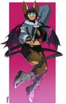 anthro bat_wings big_breasts black_hair boots bottomwear breasts cleavage clothed clothing colored_nails cosplay crossover_cosplay fangs female fingerless_gloves footwear gloves green_eyes hair half-closed_eyes hand_behind_head handwear hotpants jacket latina legwear long_nails long_socks looking_at_viewer membrane_(anatomy) membranous_wings nails narrowed_eyes pose raised_arm rat_tail red_nails shoes shorts simple_background smile solo stockings tail tan_body tan_skin teeth thick_thighs topwear torn_clothing torn_legwear torn_stockings wings simpleesteban mihoyo sega sonic_the_hedgehog_(series) zenless_zone_zero jane_doe_(zenless_zone_zero) rouge_the_bat bat mammal absurd_res crossover full-length_portrait hi_res huge_filesize pinup portrait signature