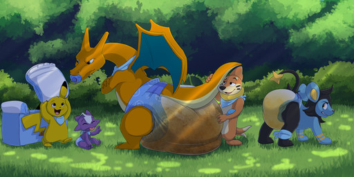ambiguous_gender anthro big_diaper bodily_fluids clothed clothing diaper diaper_only feces feral front_view genital_fluids group holding_diaper huge_diaper hyper_diaper pokeball_print rear_view side_view soiled soiled_diaper soiling topless touching_diaper unclean_diaper urine used_diaper wearing_diaper wet_diaper baltnwolf nintendo pokemon pokemon_mystery_dungeon spike_chunsoft buizel charizard generation_1_pokemon generation_4_pokemon generation_8_pokemon luxio pikachu pokemon_(species) toxel absurd_res digital_media_(artwork) hi_res