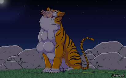 abdominal_bulge black_body black_fur bodily_fluids duo female female_prey feral feral_pred fur human_prey male male/female male_pred oral_vore orange_body orange_fur saliva same_size_vore striped_body striped_fur stripes vore white_body white_fur coldbrush felid human mammal pantherine tiger