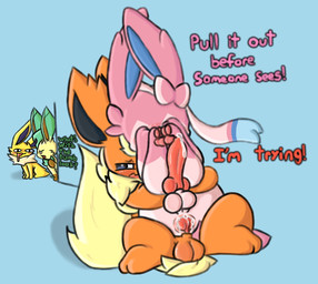 ambiguous_gender anal anal_penetration animal_genitalia animal_penis anus asking asking_another asking_what balls being_watched blush bodily_fluids canine_genitalia canine_penis carrying_another carrying_partner color_coded color_coded_text command cum cum_in_ass cum_inside cum_while_penetrated dialogue dirty_talk duo feral genital_fluids genitals group knot knotting leaking_cum looking_at_another male male/male male_penetrated male_penetrating male_penetrating_male penetration penile penile_penetration penis pull_out_request question requesting sex simple_background smile stuck stuck_genitals stuck_knot stuck_penis stuck_together talking_to_another talking_to_partner text dustyspaghetti nintendo pokemon eeveelution flareon generation_1_pokemon generation_4_pokemon generation_6_pokemon jolteon leafeon pokemon_(species) sylveon 2022 english_text