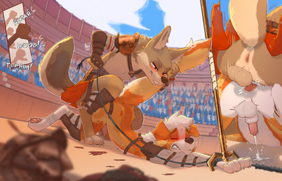 4_toes anal anal_penetration animal_genitalia animal_penis anthro anthro_on_anthro anthro_penetrated anthro_penetrating anthro_penetrating_anthro anus armor backsack balls biped blush bodily_fluids butt canine_genitalia canine_penis colosseum cum cum_while_penetrated cumshot defeat_sex defeated dominant dominant_anthro dominant_male duo ejaculation erection eyes_closed feet from_behind_position fur genital_fluids genitals gladiator knot knotted_penis knotting male male/male male_anthro male_penetrated male_penetrating male_penetrating_male orange_body orange_fur outside penetration penile penile_penetration penis penis_in_ass perineum pink_anus pounding_ass public public_sex rear_admiral_position restrained sex sheath slim slim_anthro slim_male submissive submissive_anthro submissive_male sweat tail tail_grab tan_balls tan_body tan_fur tan_perineum thrust_lines thrusting toes top_hole warrior white_balls white_body white_fur white_perineum white_sheath oxfort2199 kanon_(applejacksville) tukamos_(character) australian_shepherd canid canine canis coyote domestic_dog herding_dog mammal pastoral_dog sheepdog 2025 absurd_res hi_res