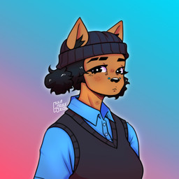 anthro beanie brown_body brown_fur clothed clothing collared_shirt curly_hair eyebrow_slit eyebrows facial_piercing female freckles fully_clothed fur hair hat headgear headwear nose_piercing piercing polo_shirt shirt simple_background solo topwear gulasauce_(artist) andrea_monterra domestic_cat felid feline felis majarean mammal absurd_res hi_res