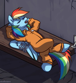 chain female open_mouth prison shadow sleeping solo wings renka2802 friendship_is_magic hasbro my_little_pony mythology rainbow_dash_(mlp) equid equine horse mammal mythological_creature mythological_equine pegasus pony absurd_res hi_res