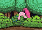 butt female feral forest plant shrub solo stuck tree ruanshi friendship_is_magic hasbro my_little_pony pinkie_pie_(mlp) equid equine horse mammal pony digital_media_(artwork) pixel_(artwork)