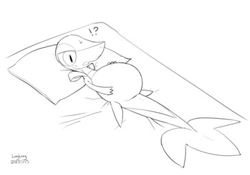 alarmed bed bodily_fluids cum cum_inflation cum_inside feral furniture genital_fluids inflation lying male on_back pregnant pregnant_male solo sweat waking_up longlevy nintendo pokemon generation_5_pokemon pokemon_(species) snivy monochrome