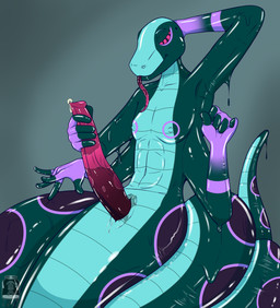 4_arms animal_genitalia anthro apode bodily_fluids cloaca cloaca_juice cloacal_penis dripping erection genital_fluids genitals gloves_(marking) hand_on_penis highlights_(coloring) hypnosis hypnotic_eyes latex legless male markings masturbation mind_control multi_arm multi_limb nipples nude outline penile penile_masturbation penis precum ringed_eyes saliva saliva_on_tongue serpentine simple_background smile solo split_form stroking_penis tail tail_markings tongue tongue_out vertical_cloaca cumjarbunny animate_inanimate draconcopode goo_creature latex_creature living_latex naga reptile scalie snake 2022 absurd_res digital_media_(artwork) hi_res watermark