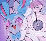 ambiguous_gender blush blush_lines bodily_fluids bow_(anatomy) fangs feral hypnotizing_viewer looking_at_viewer open_mouth pink_eyes pink_sclera ribbons_(anatomy) simple_background solo sweat teeth text white_body yuui nintendo pokemon eeveelution generation_6_pokemon pokemon_(species) shiny_pokemon sylveon 2025 japanese_text translated