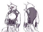 anthro armband bottomwear clothed clothing facial_markings fashion fluffy fluffy_tail head_markings looking_at_viewer male markings mask_(marking) narrowed_eyes pants pointy_ears prick_ears red_eyes smile solo standing tail ultimatellurker dreamworks puss_in_boots_(franchise) death_(puss_in_boots) canid canine canis mammal wolf hi_res