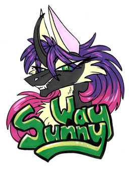 anthro badge equis_universe fangs female fluffy fur hair horn messy_hair smile solo teeth sunny_way sunny_way_(character) ki'rinaes hi_res portrait traditional_media_(artwork)