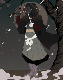 anthro asian_clothing black_body black_fur clothing dreadlocks east_asian_clothing fur gold_(metal) gold_jewelry japanese_clothing jewelry kimono male melee_weapon muscular muscular_anthro muscular_male solo sword weapon kochinsfw horus_wild felid lion mammal pantherine absurd_res hi_res