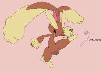 3_fingers angry anthro big_ears big_vulva bodily_fluids dripping dripping_vulva eyebrows female fingers flat_chested fur genital_fluids genitals hyper hyper_genitalia hyper_vulva innie_vulva leaking_pussy_juice leaking_vagina looking_at_viewer makeup nude pink_nose pink_sclera plump_labia raised_leg simple_background solo thick_eyebrows thick_thighs vaginal_fluids vulva wet rukakitsune nintendo pokemon generation_4_pokemon lagomorph leporid lopunny mammal pokemon_(species) 2022 colored dated digital_drawing_(artwork) digital_media_(artwork) hi_res signature