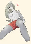 anthro bulge clothing collar ear_piercing eyebrow_piercing facial_piercing fur hair looking_at_viewer male piercing pubes solo tail underwear undressing siva_inu24 arknights hypergryph studio_montagne spot_(arknights) hyena mammal spotted_hyena 2024 hi_res