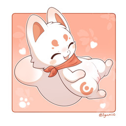 blush blush_stickers clothed clothed_female clothed_feral clothing female female_feral feral floral_background flower fluffy fluffy_tail fur fur_markings genitals kerchief markings monotone_body monotone_fur neckerchief neckwear open_mouth open_smile paws plant quadruped side_view simple_background smile solo tail text twitter_handle vulva white_background white_body white_fur zyuuniie fabulous_beasts fuzai_(fabulous_beasts) canid canine fox mammal 1:1 2026 artist_name cel_shading digital_drawing_(artwork) digital_media_(artwork) hi_res shaded