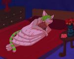 anthro bed brown_body brown_fur card claws cuddling duo flower fur furniture green_hair green_stripes hair heart_symbol high-angle_view holiday_card holidays inside lying male membrane_(anatomy) membranous_wings on_bed on_side pink_nose pink_wings plant smile stripes text toe_claws under_covers using_wings valentine's_day_card wing_hug wings killerwolf1020 valentine's_day blake_(suicidedragon) gurin bat canid canine felid fox hybrid mammal pantherine red_fox tiger true_fox 2014 5:4 english_text hi_res