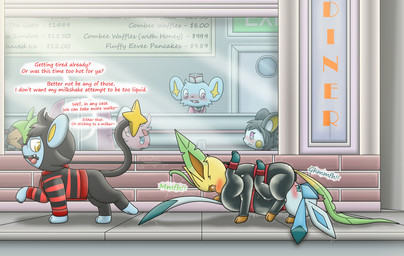 69_position bdsm blush bondage bound dialogue diner exhibitionism female feral forced forced_oral group humiliation latex male oral public public_humiliation public_sex restaurant sex walking charly-sparks nintendo pokemon charlx chespin eeveelution emolga generation_4_pokemon generation_5_pokemon generation_6_pokemon glaceon leafeon luxio minccino pokemon_(species) shinx hi_res