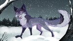 all_fours avian_feet blue_body claws female feral outside plant side_view snow snowing solo tree rukifox hioshiru_(character) canid canine enfield mammal 16:9 hi_res widescreen