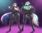 absurd_res anthro balls balls_outline big_balls big_breasts big_bulge big_penis blush bonbon_(mlp) breasts bulge cleavage clothed clothing crossgender detailed_bulge duo equid equine female friendship_is_magic ftg_crossgender fti_crossgender genital_outline genitals green_body green_eyes gynomorph hair hand_on_breast hasbro hi_res horn horse huge_balls huge_breasts huge_bulge huge_penis hyper hyper_breasts hyperstorm_h intersex looking_at_viewer lyra_heartstrings_(mlp) mammal mr.pink multicolored_hair my_little_pony mythological_creature mythological_equine mythology nipple_outline penis penis_outline pony skinsuit smile tight_clothing two_tone_hair two_tone_tail unicorn white_body yellow_eyes