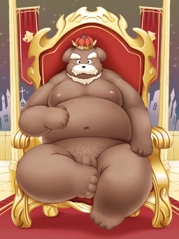 anthro balls belly biped crown flaccid genitals headgear humanoid_genitalia humanoid_hands humanoid_penis male moobs navel nipples overweight overweight_anthro overweight_male penis sitting solo lako canid canine canis domestic_dog mammal 2015 3:4 hi_res