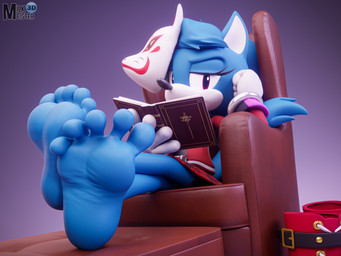 5_toes blue_body blue_skin book feet feet_up foot_focus humanoid_feet looking_at_viewer male mask plantigrade reading reading_book soles solo spread_toes toes milkmeister3d sega sonic_the_hedgehog_(series) fan_character canid canine canis mammal wolf 3d_(artwork) 4:3 absurd_res digital_media_(artwork) hi_res