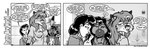 anthro breasts clothed clothing dialogue dipstick_ears ear_markings eyewear female feral glasses group hair looking_back multicolored_ears text style_wager brave_new_world_(style_wager) siam_(mbr) vicky_hope canid canine domestic_cat felid feline felis fox human mammal siamese 2025 comic english_text monochrome