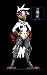 anthro beak biped black_background breasts cybernetics feathers female glistening glistening_body machine metal_limbs metallic_limbs nipple_tape nude pasties robotic_leg simple_background solo tail tail_feathers tape white_body white_feathers phlegraofmystery accipitriform avian bird cyborg secretary_bird