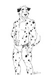 anthro clothed clothing erection_in_speedo male markings open_mouth simple_background smile solo speedo speedo_only spots spotted_markings swimwear swimwear_only topless white_background arthurfox jason_(rapture-) canid canine canis dalmatian domestic_dog mammal 2010 black_and_white monochrome signature