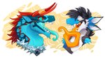 ambiguous_form ambiguous_gender duo fluffy fur horn long_tongue open_mouth sharp_teeth teeth tongue cartoonsnacks mythology elusion_(elusionair) haloren dragon felkin furred_dragon furred_scalie mythological_creature mythological_scalie scalie absurd_res bust_portrait hi_res portrait