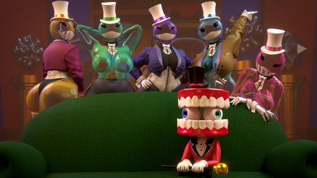 ambiguous_gender anthro black_sclera bottomless breast_squish breasts bubble butt clothed clothing female footwear gloves group hands_behind_head handwear hat headgear headwear high_heels legwear looking_back male not_furry shoes smile squish thick_thighs thigh_highs toothy_grin 777bronzestar samzan_(modeler) glitch_productions the_amazing_digital_circus bubble_(tadc) caine_(tadc) humanoid living_bubble tooth_creature 16:9 3d_(artwork) blender_(artwork) digital_media_(artwork) hi_res widescreen